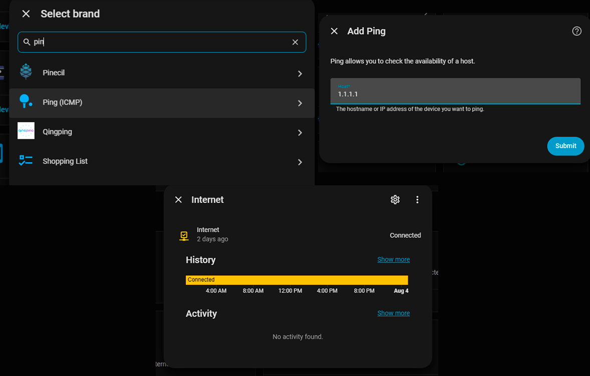 Home Assistant - Ping (ICMP) entity